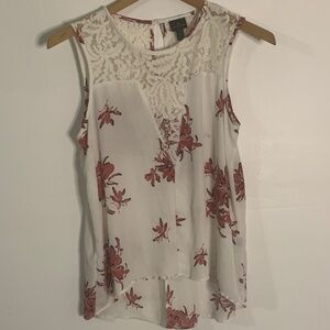 Vince Camuto Ivory and Burgundy Floral Lace Blouse